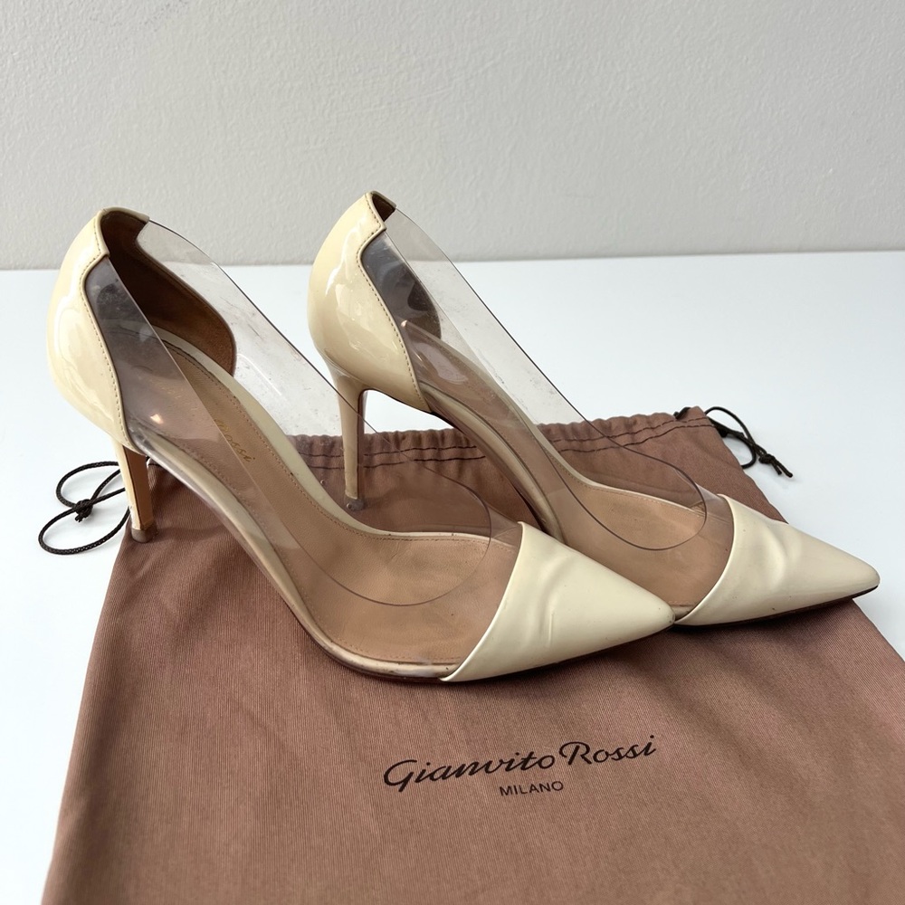 Gianvito Rossi 85 Plexi offwhite patent leather pumps, size 38.5 (US 8)